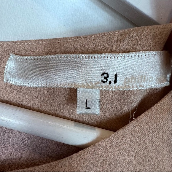 3.1 Philip Lim Silk Pleated Tan Black Top Blouse Size Large - Picture 11 of 13